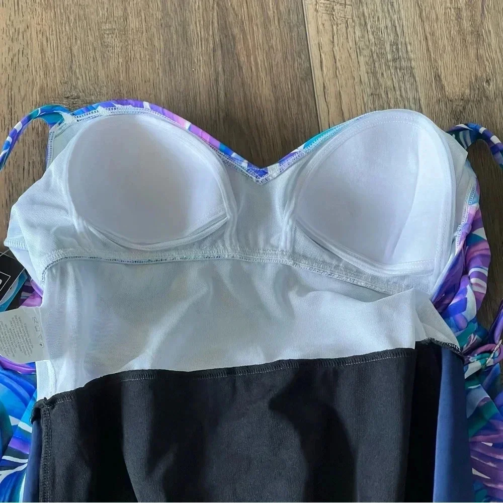 Swim Solutions OnePiece Swimsuit Multicolor Thigh Minimizer Tummy Control Size 8